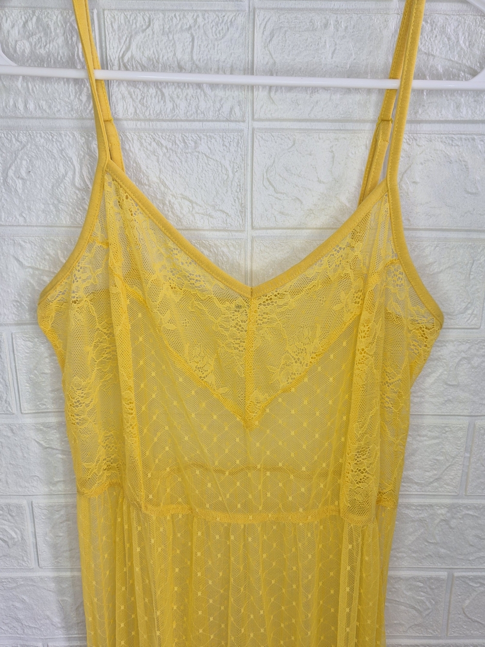 Bohemian Cottagecore Womens Yellow Lace Dress Sz S/M Smocked Whimsical Romantic